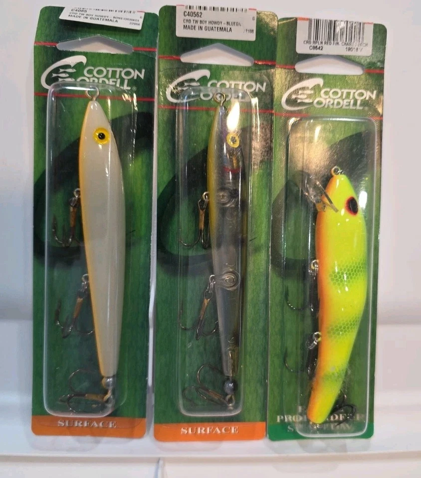 Lof of 3- Señuelo de superficie de agua superior de algodón Cordell 5" señuelo bajo 3/8 oz labial Crankbait Foto 2 de 4