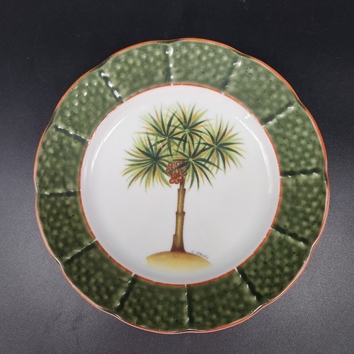 Set of 3 Email De Limoges Salad Plates Tropical Palm Tree L Kauri 7.5"W READ - Picture 2 of 11