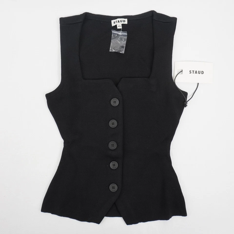 Top tejido STAUD Marisa con escote cuadrado y botones en negro - para mujer talla XS