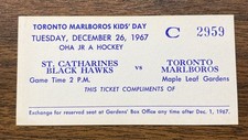 1967 OHA Hockey Ticket St. Catharines Black Hawks JERRY KORAB Toronto Marlboros