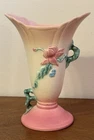 Vintage Hull Art Pottery Woodland Pink Yellow Handled Flared Vase