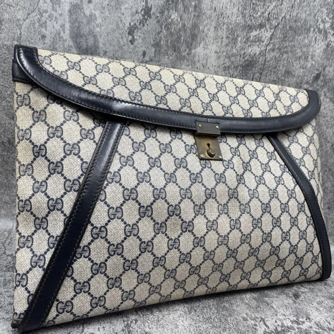 Gucci Pochette Sac Gg Motif Bleu Marine Beige Cuir Designer Logo Sac Soirée Luxe