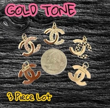 NEW STYLE - Lot of 3 CC Gold Tone Zipper Pull Button Charms 20mm