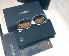 CHANEL Sunglasses Black &White Cat eye CC Logo authentic CH6056 1656/53