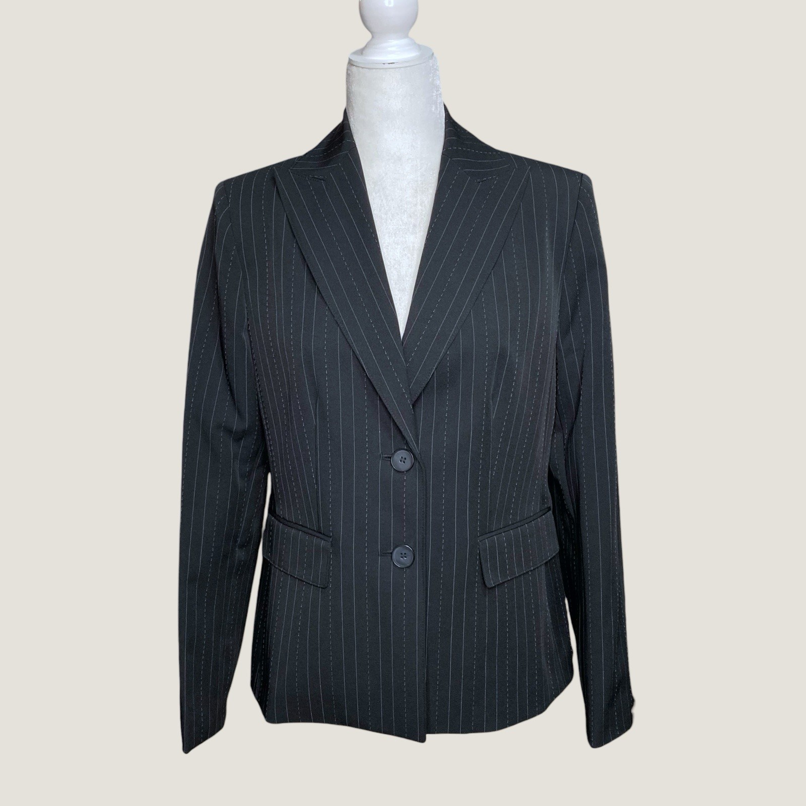 Le Suit Set Womens 8 Black Pinstripe Blazer Straight Pants 2 Piece Office Work