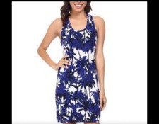 NWT Karen Kane Blue/White Floral Racerback Stretch Knit Tank Dress - $108