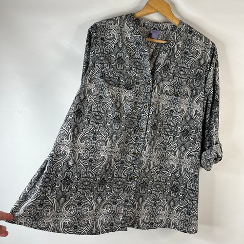 Top tunica donna Laura Scott taglia 2X nero paisley con bottoni manica a linguetta arrotolata - Foto 6 di 10