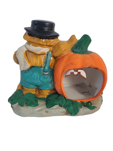 Vintage 980er Halloween Vogelscheuche Jack-O-Laterne Keramik Kerzenhalter selten KMART - Bild 2 von 9