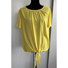 Counterparts Blouse Womens Top Yellow Short Sleeve Size XL Crewneck Front Tie