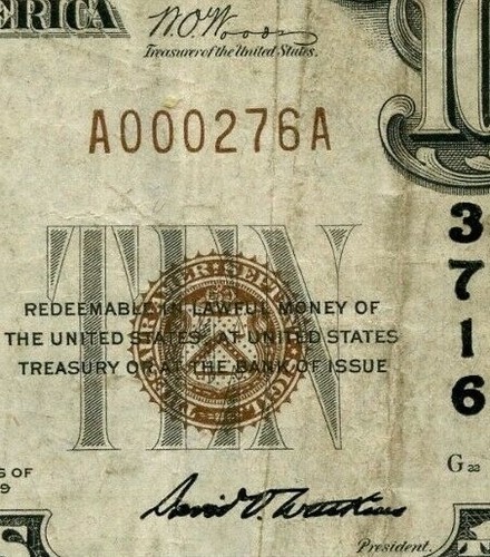 1929 - $10 TYPE 1 NATIONAL FARMERS MECHANICS NATIONAL BANK - WOODBURY, NJ -LOW # - Picture 9 of 11