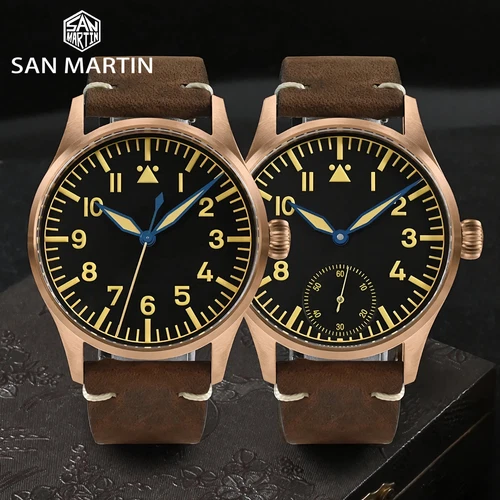 SAN MARTIN SN0117-Q Automatik CuSn8 Bronze Etui 41mm 10 ATM Herren Fliegeruhr - Bild 2 von 35