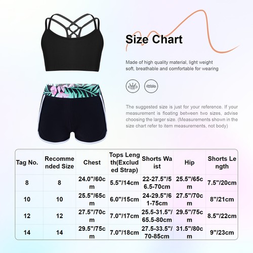 Swimsuit Set Strappy Back Kids Elastic Waistband Girls Sleeveless Crop Top - Picture 13 of 33