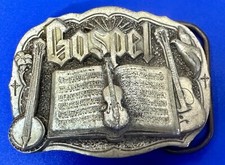 Gospel Religious Music Banjo Fiddle Guitar VTG 1985 Great American Belt Buckle