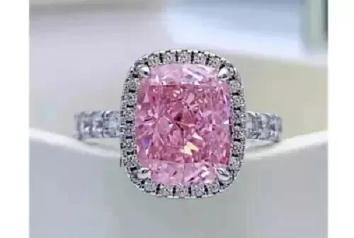 4.90 Ct Cushion Cut Natural Pink Sapphire Diamond Engagement Ring 18K White Gold