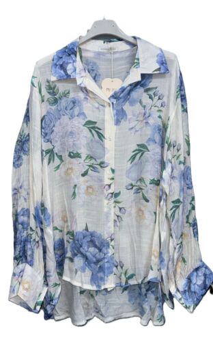 Italian Lagenlook Floral Print Shirt Button through Collared Blouse Summer. - Picture 2 of 8