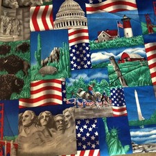 BTY GOD BLESS AMERICA Fabric Springs PATRIOTIC USA Cotton Liberty FLAG Capitol
