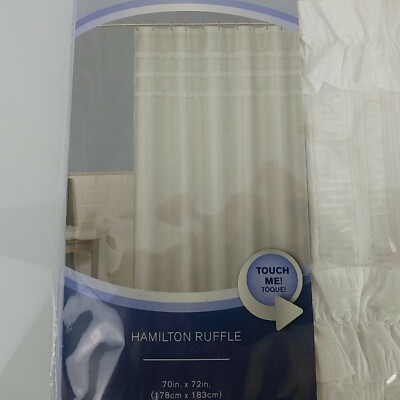 Maytex Fabric Shower Curtain Hamilton Ruffle White 70x72'' Polyester Shabby Boho