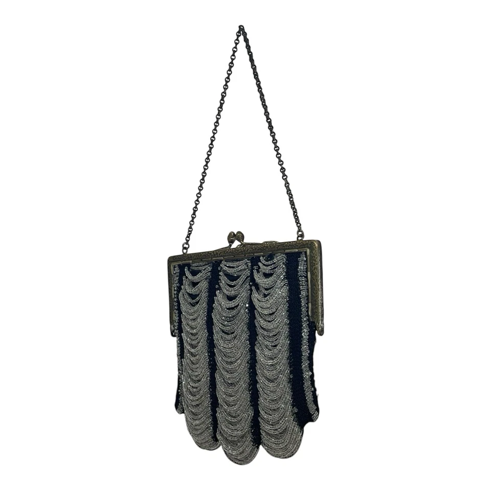 Antiguo bolso de mano Art Deco de los años 20 hecho a mano pequeño con cuentas bolso de noche bolso sin asas con solapa Foto 4 de 4