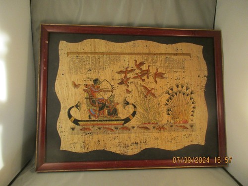 Arte egizia caccia uccellini anatre papiro carta dipinta a mano firmata, incorniciata buona - Foto 1 di 7
