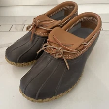 LL Bean Mocs Duck Boots Womens 8 Brown Leather Rubber Rain Waterproof Made USA