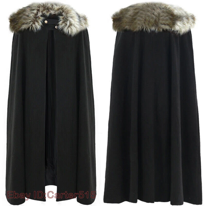 Vintage Gothic Medieval Faux Fur Cloak Coat Winter Warm Wool Cosplay Long Cape - Image 3 of 4
