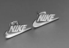 Nike Swoosh Silver - Plated Metal Stud Earrings, Pair, For Men or Women