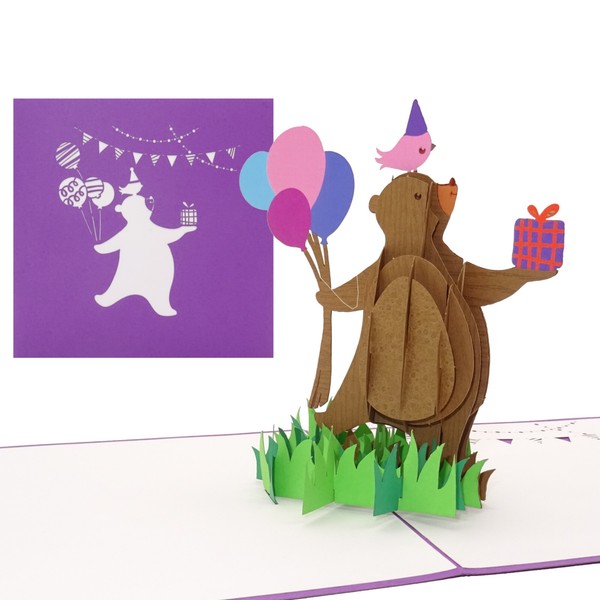 Pop Up Karte „Happy Bear“ 3D GrußKarte, Einladungskarte, Geburtstagskarte Kinder-image
