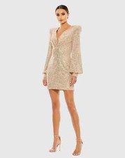 MAC DUGGAL Sequined Structured Bishop Sleeve Mini Dress Gold Size 14
