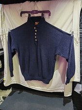 Vintage Alps Fine Apparel Sweater Mens Medium Blue Henley Crewneck USA Made