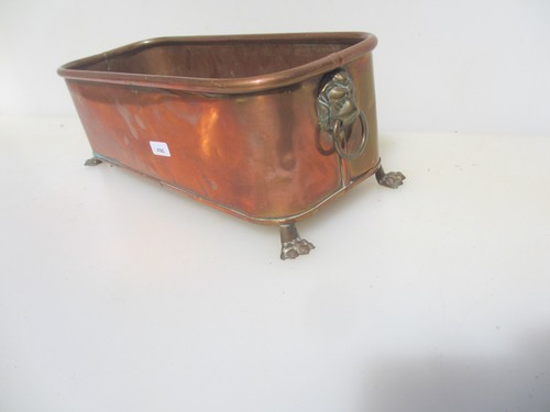 Vintage Copper Trough Tub Old Planter Plant Pot Brass Lion Loop Handles Antique - Picture 2 of 13