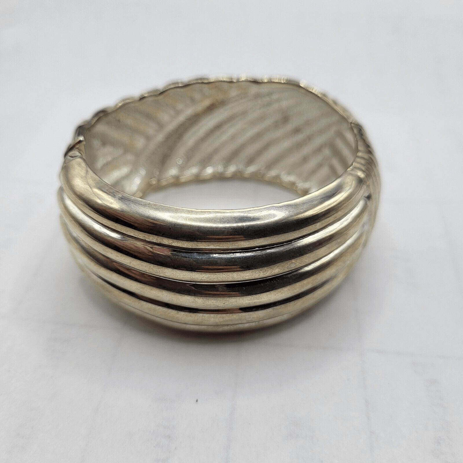 Chunky Large Hinged Silver Bracelet - image 7