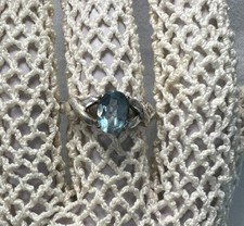 .925 Sterling Silver Emerald Cut Blue Topaz Ring Braided Band 6.5 0.10oz SS190