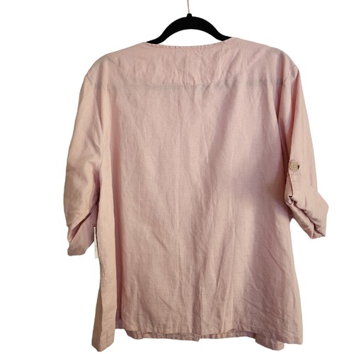 Liz Claiborne Linen Cotton Blend Roll Tab Sleeve Front Zip Top Size XL - Picture 2 of 11