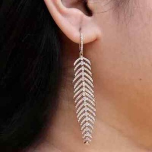 Authentic 3.45 Ct Lab Created Diamond Feather Dangle Hook Earrings 14k Pink Gold Plated