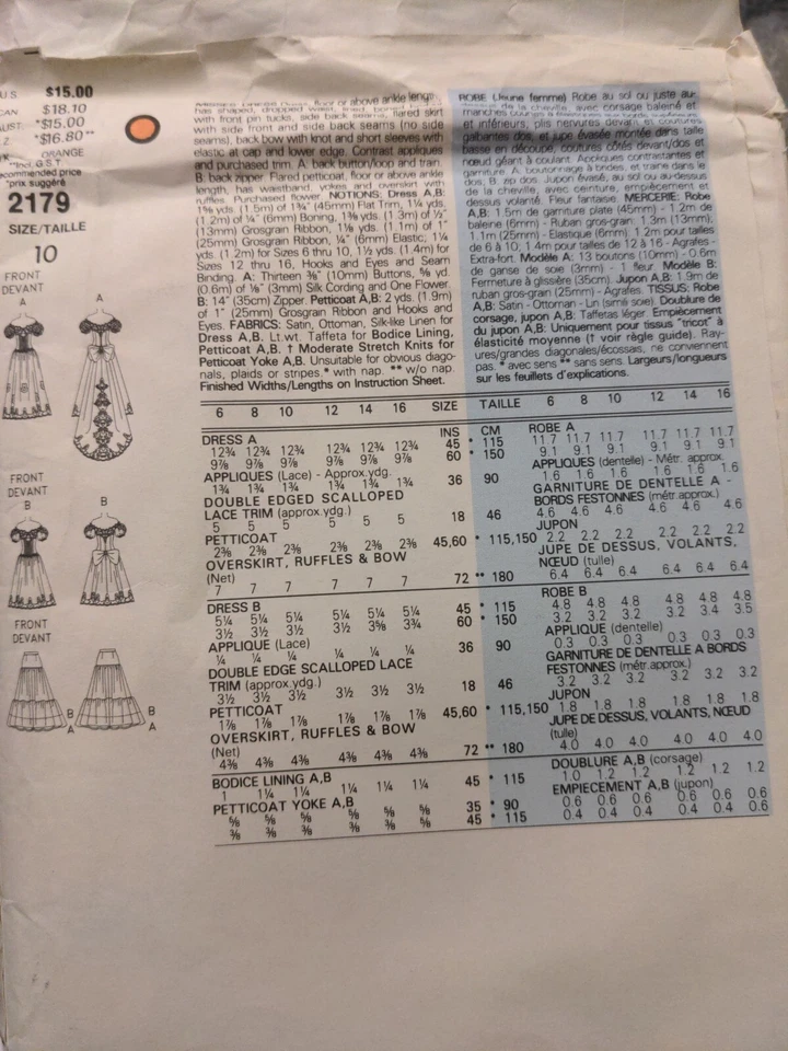 80s Vogue Patterns Bridal Original 2179 Wedding Dress Bridesmaid SZ 12 Advanced - Image 2 of 3