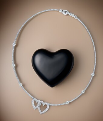 Cervin Blanc 1ct Diamond Necklace 18ct White Gold 0.85ct Twin heart Pendant