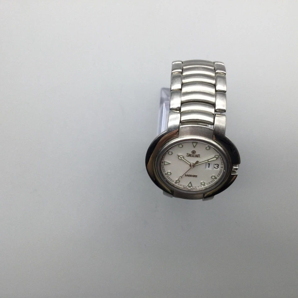 Reloj Swistar Mujer 35mm Tono Plata Fecha 2335-5M Acero Inoxidable Batería Nueva 6.5" Foto 3 de 4