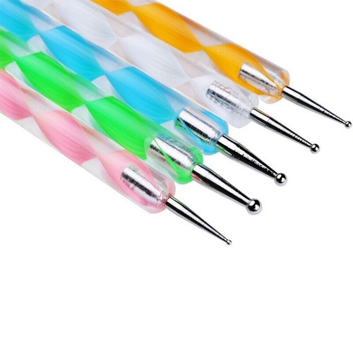 5x Nail Art Manicure Marbleizing Tool Kit Set Crystal 2-Way Dotting Pen Painting - Picture 4 of 11