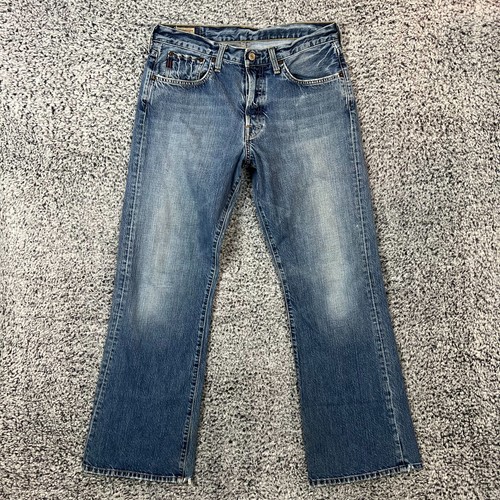 Vintage Abercrombie Fitch Jeans Mens 31x32 Blue Boot Cut Button Fly Distressed