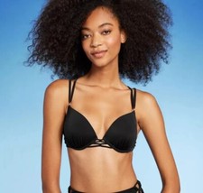 Shade Shore Bikini Top Women's 34B Black Push-Up Double Strap New