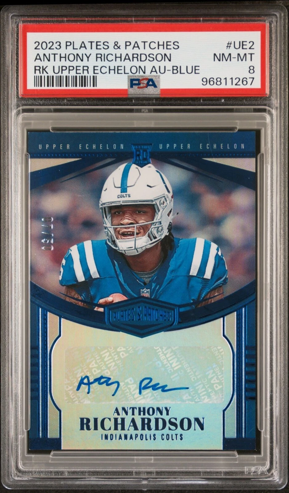 Anthony Richardson Panini Plates & Patches Rookie Upper Echelon Autographs #UE2 Blue