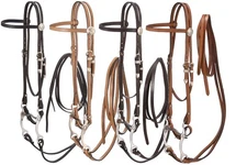 Browband Leather Bridle - Reins - Curb Bit - Curb Strap - Horse Size - 4 Colors