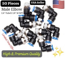 50 Pneumatic Elbow 1/4" Tube x 1/8" Male NPT Air push to connect fitting Swivel