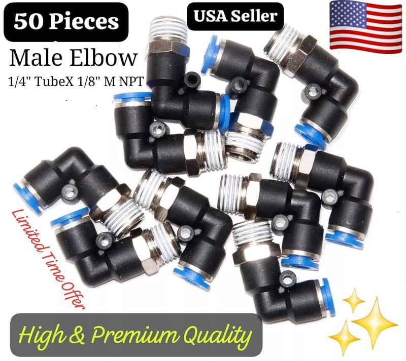 50 Pneumatic Elbow 1/4" Tube x 1/8" Male NPT Air push to connect  fitting Swivel