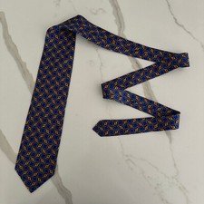 Brooks Brothers Tie Men's Blue Chain Ring Print Silk Necktie Handmade In USA