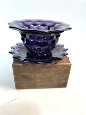 Purple Glass Fostoria American condiment serving bowl and plate, irradiated.