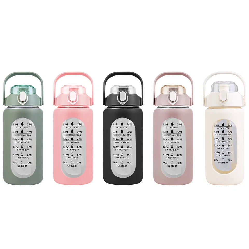 Botella de agua de vidrio 32/64 oz botella deportiva botella rastreadora para viaje gimnasio entrenamiento EE. UU. Foto 4 de 4