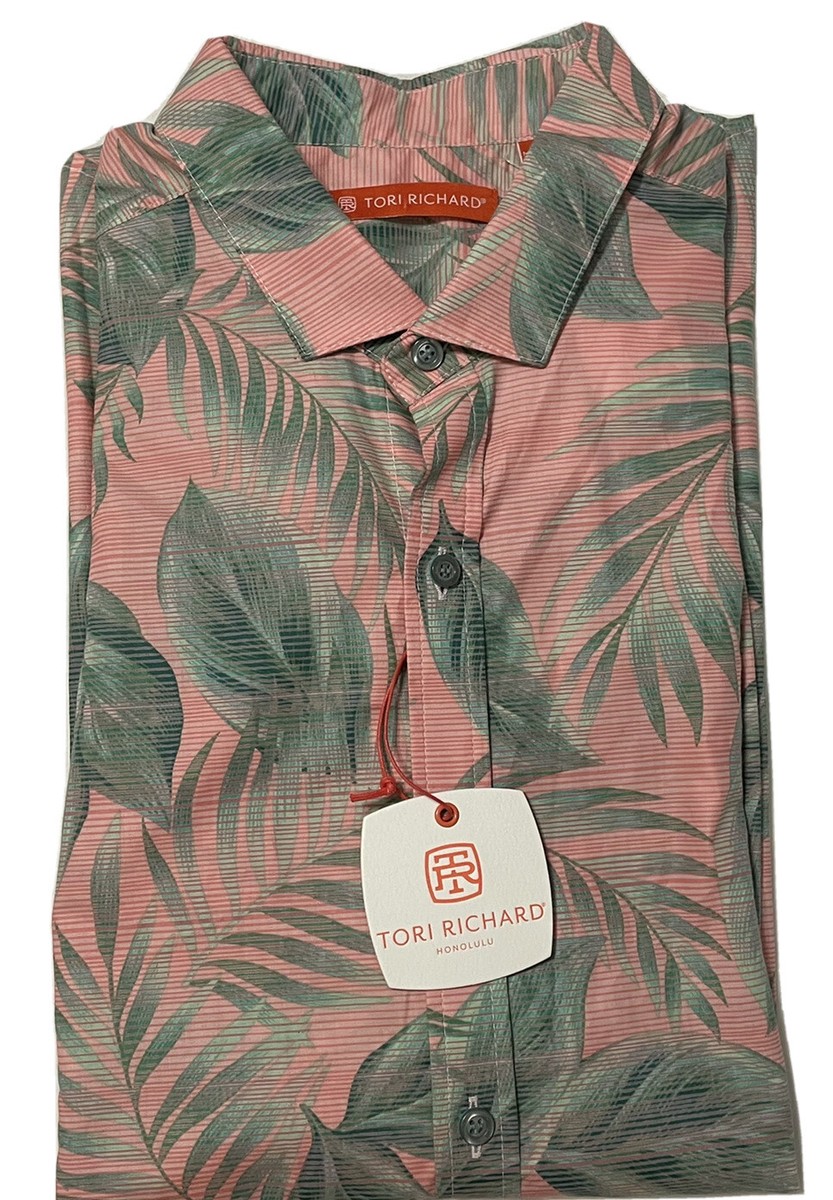Tori Richard Men Long Sleeve Aloha Shirt Bisque Shade Plant Sz M - Main Image