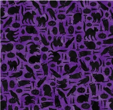Maywood Studio Halloween Spooky Hollow Cats and Crows on Purple 100% Cotton Fabr