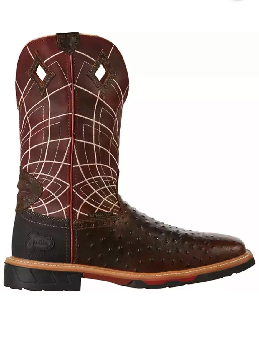 Justin Men s Derrickman Ostrich EH Wellington Waterproof Work Boot sz 11